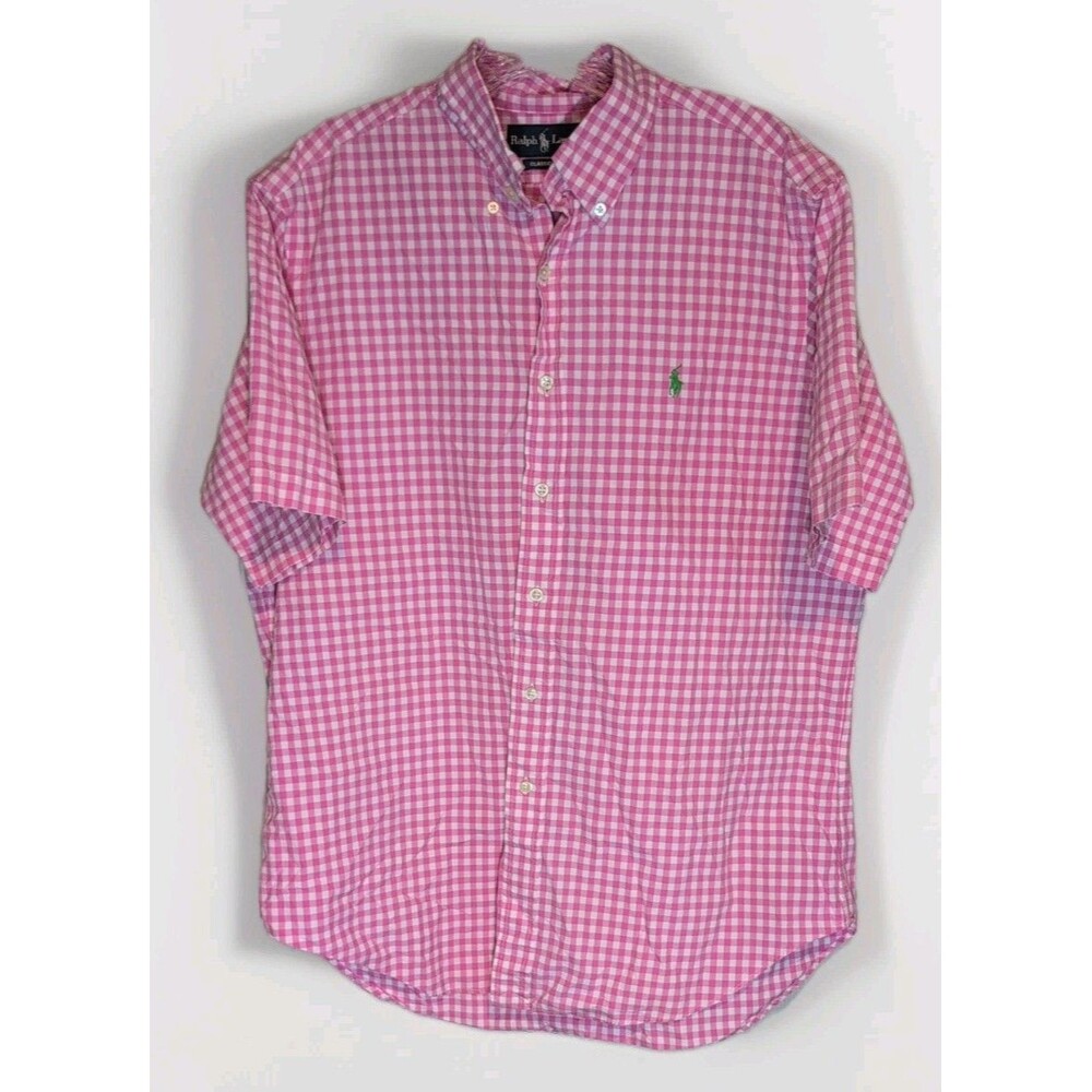 Ralph Lauren Shirt Men's L Pink Cotton Short Sleeve Button-Down
